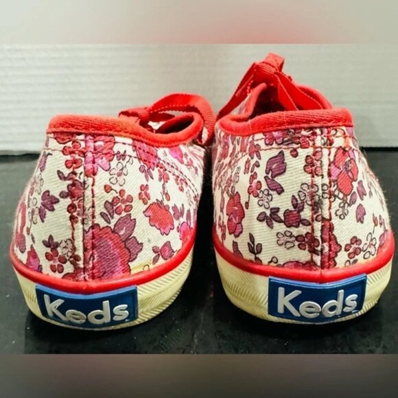 Keds Red Floral Ribbon lace canvas US6.5  street style classic comfort celebrity - Picture 4 of 6